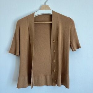 Button Front Half Sleeve Ribbed Knit Cardigan Top